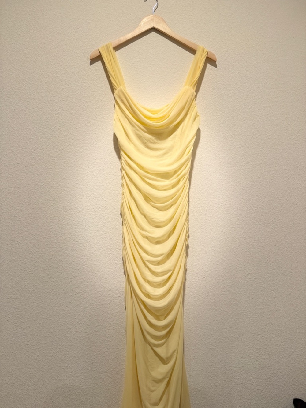 Elegant Yellow Draped Evening Dress